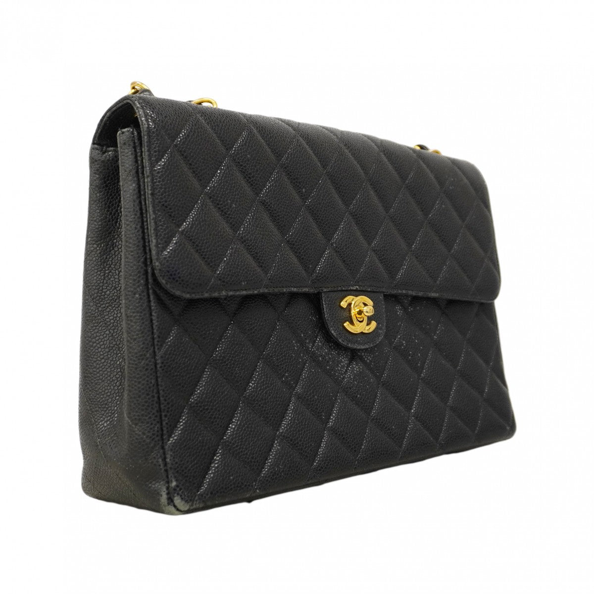 【6cc3267-k】シャネル ショルダーバッグ デカマトラッセ Wチェーン キャビアスキン ブラック ゴールド金具【中古】レディース