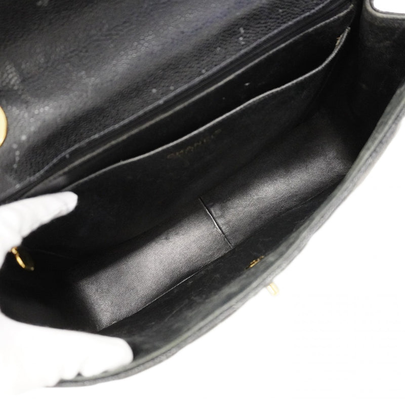 【6cc3267-k】シャネル ショルダーバッグ デカマトラッセ Wチェーン キャビアスキン ブラック ゴールド金具【中古】レディース