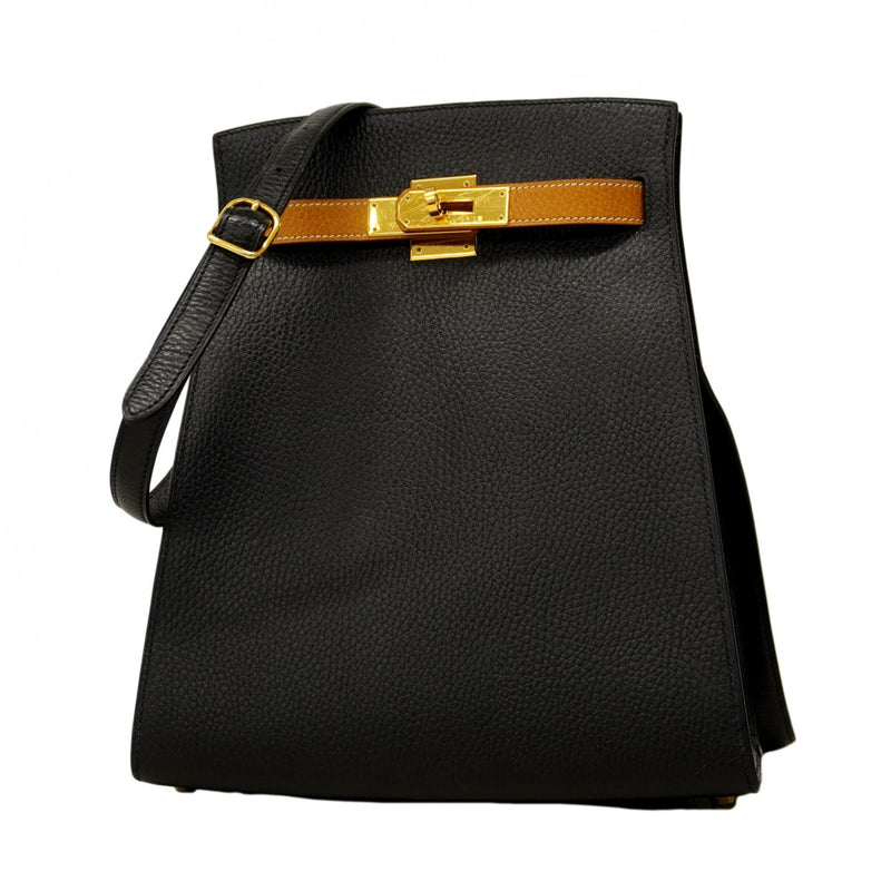 【6cc3293】エルメス ショルダーバッグ ケリースポーツGM アルデンヌ ブラック ゴールド ゴールド金具 □C刻印【中古】レディース