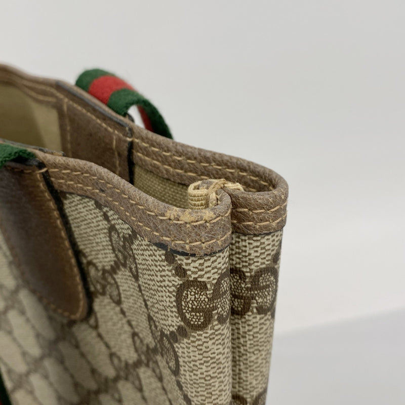 ★SALE【6cc3407-k】グッチ トートバッグ GGスプリーム/シェリーライン 39 02 003 PVC ベージュ ブラウン ゴールド/シルバー金具【中古】レディース