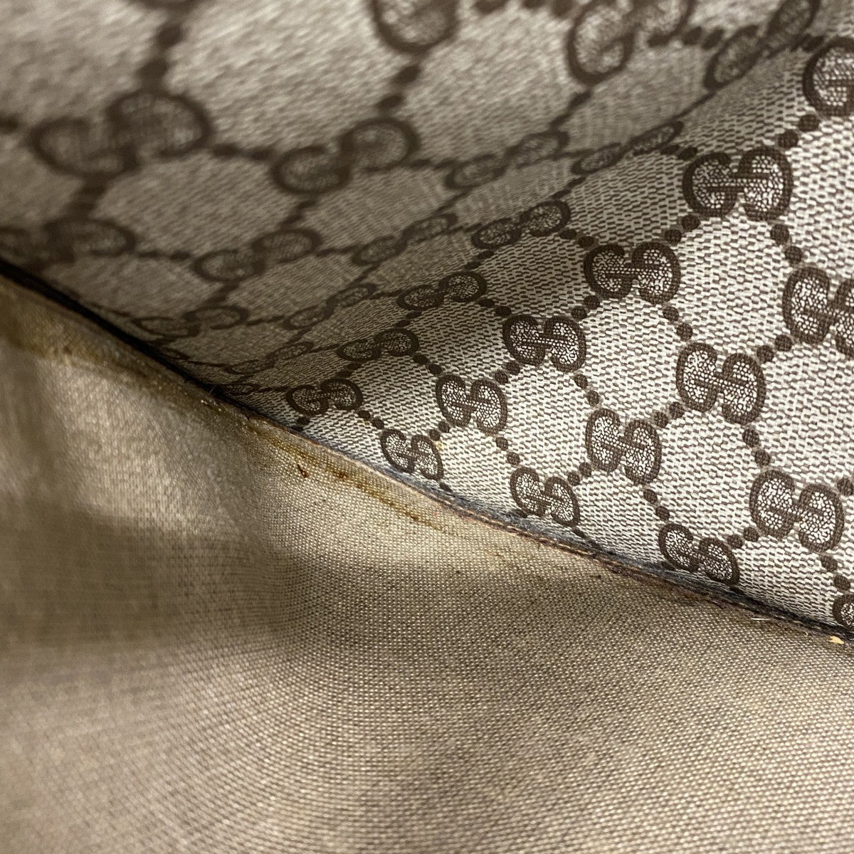 ★SALE【6cc3407-k】グッチ トートバッグ GGスプリーム/シェリーライン 39 02 003 PVC ベージュ ブラウン ゴールド/シルバー金具【中古】レディース