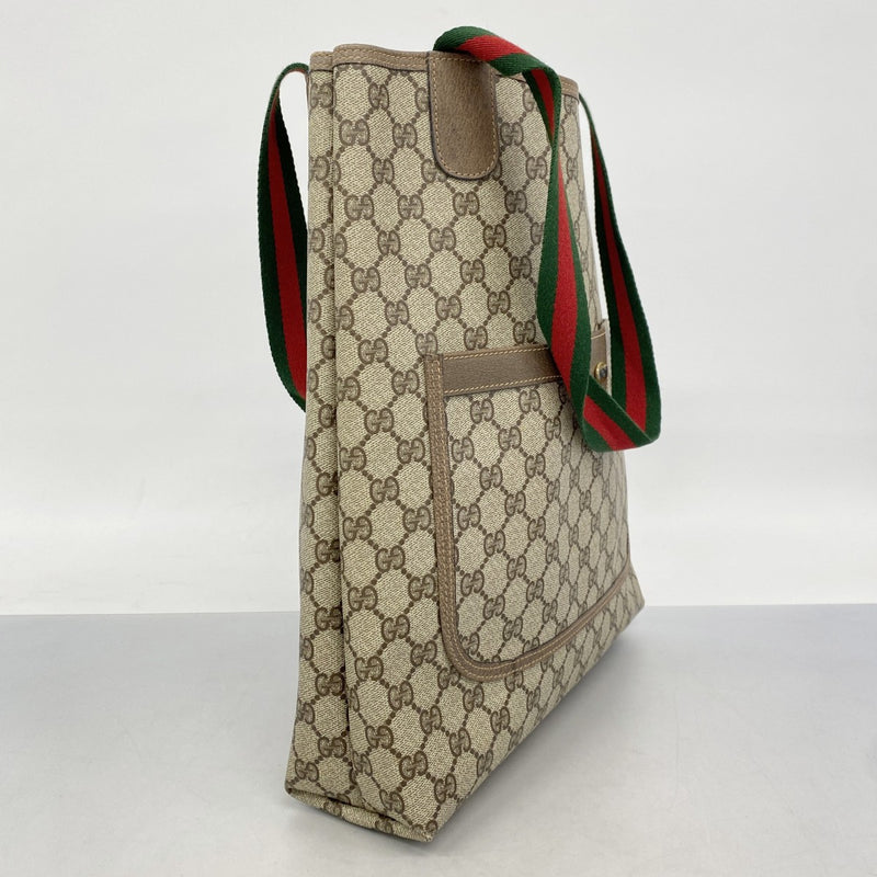 ★SALE【6cc3407-k】グッチ トートバッグ GGスプリーム/シェリーライン 39 02 003 PVC ベージュ ブラウン ゴールド/シルバー金具【中古】レディース