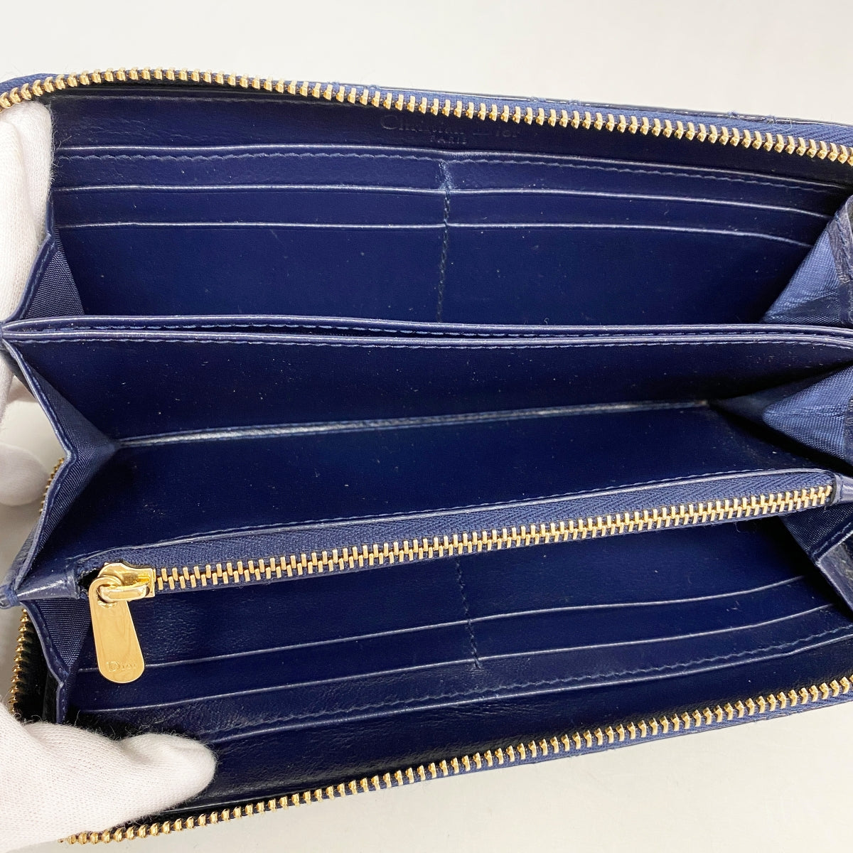 【6cc3496】クリスチャンディオール 長財布 カナージュ エナメル ブルー ゴールド金具【中古】レディース