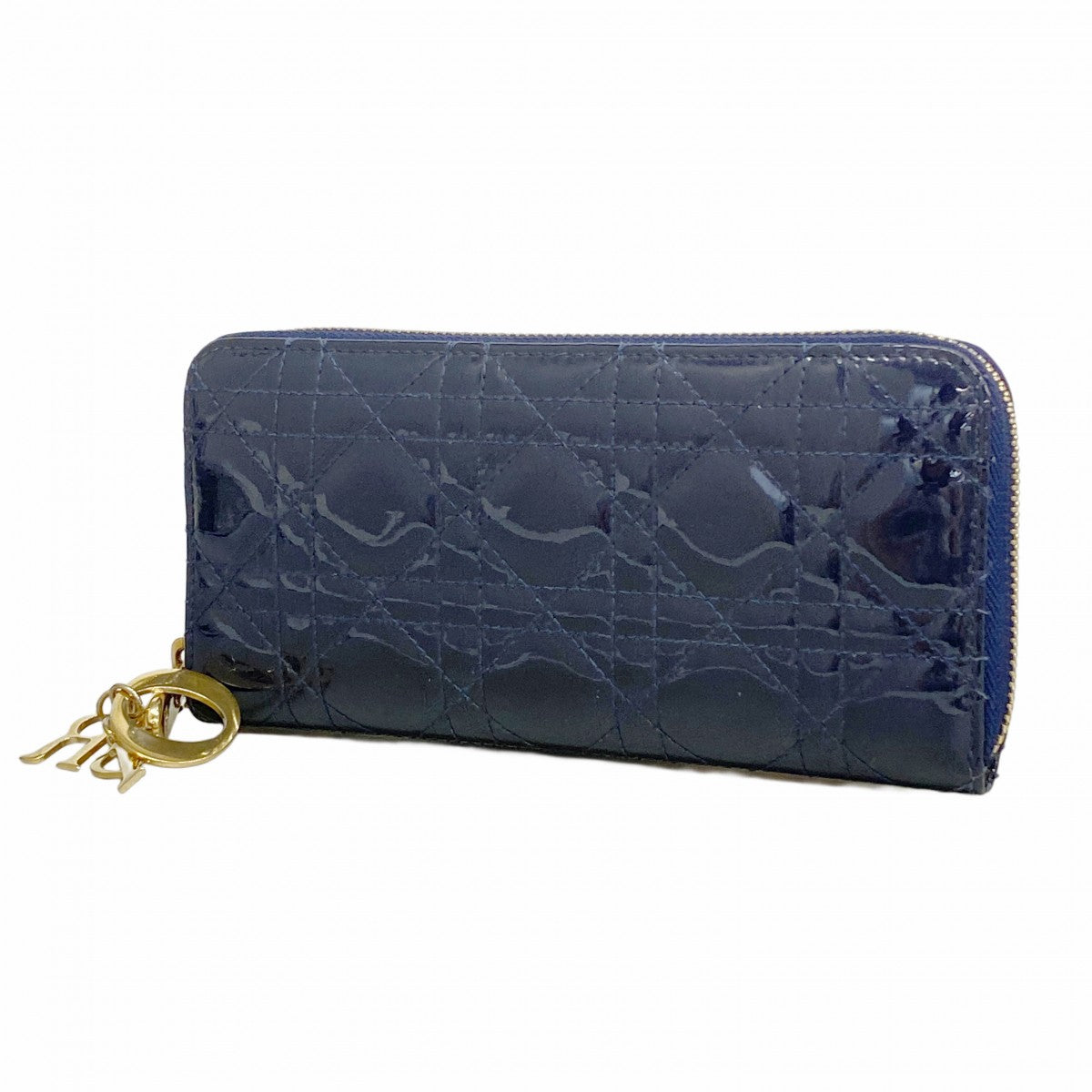 【6cc3496】クリスチャンディオール 長財布 カナージュ エナメル ブルー ゴールド金具【中古】レディース