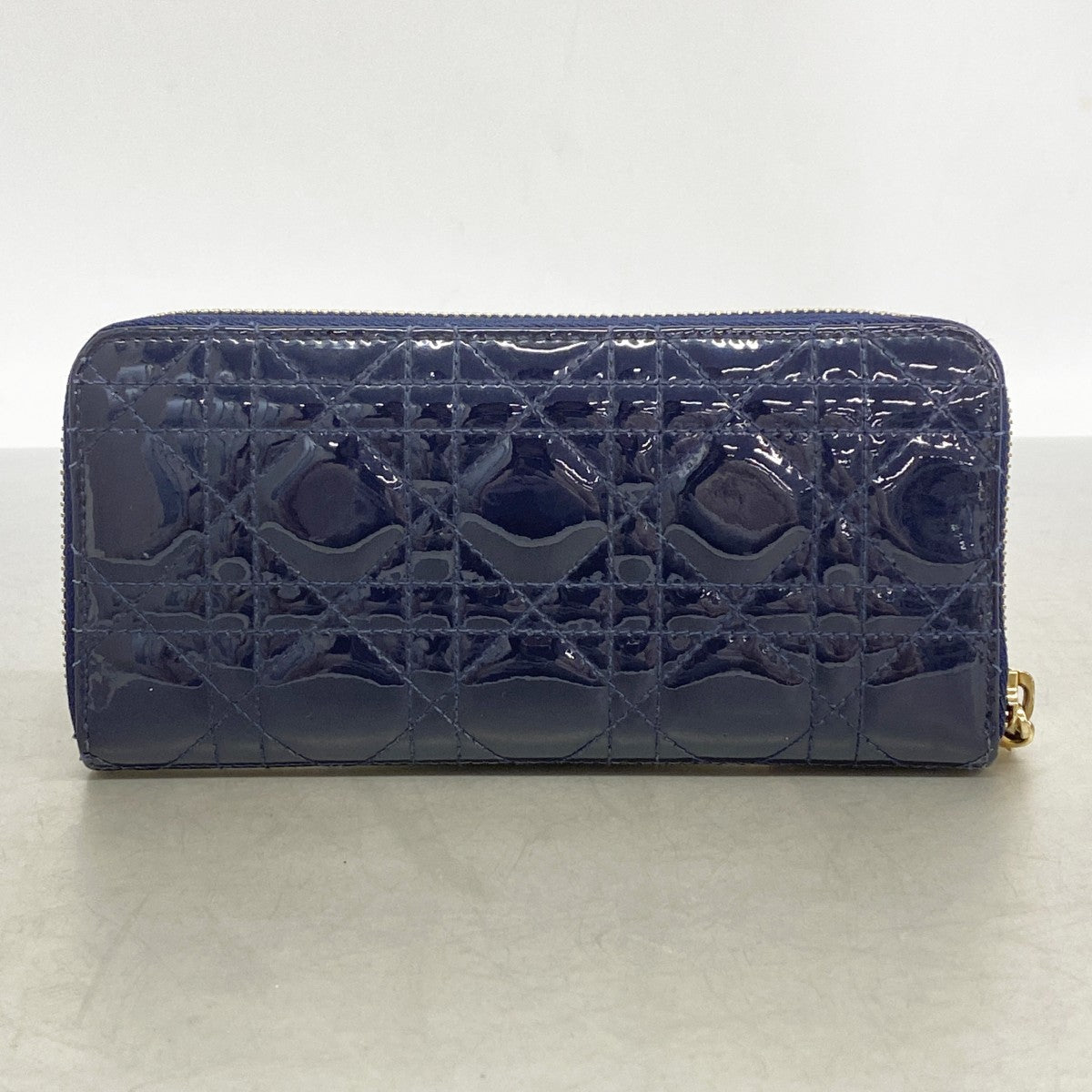 【6cc3496】クリスチャンディオール 長財布 カナージュ エナメル ブルー ゴールド金具【中古】レディース