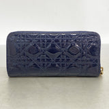 【6cc3496】クリスチャンディオール 長財布 カナージュ エナメル ブルー ゴールド金具【中古】レディース