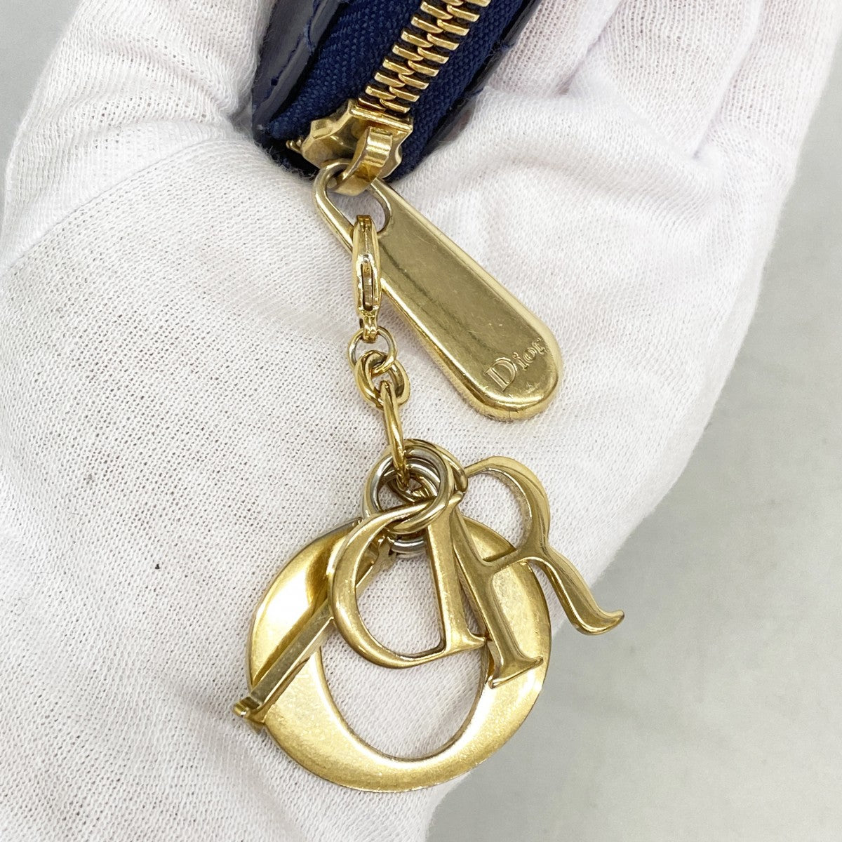 【6cc3496】クリスチャンディオール 長財布 カナージュ エナメル ブルー ゴールド金具【中古】レディース