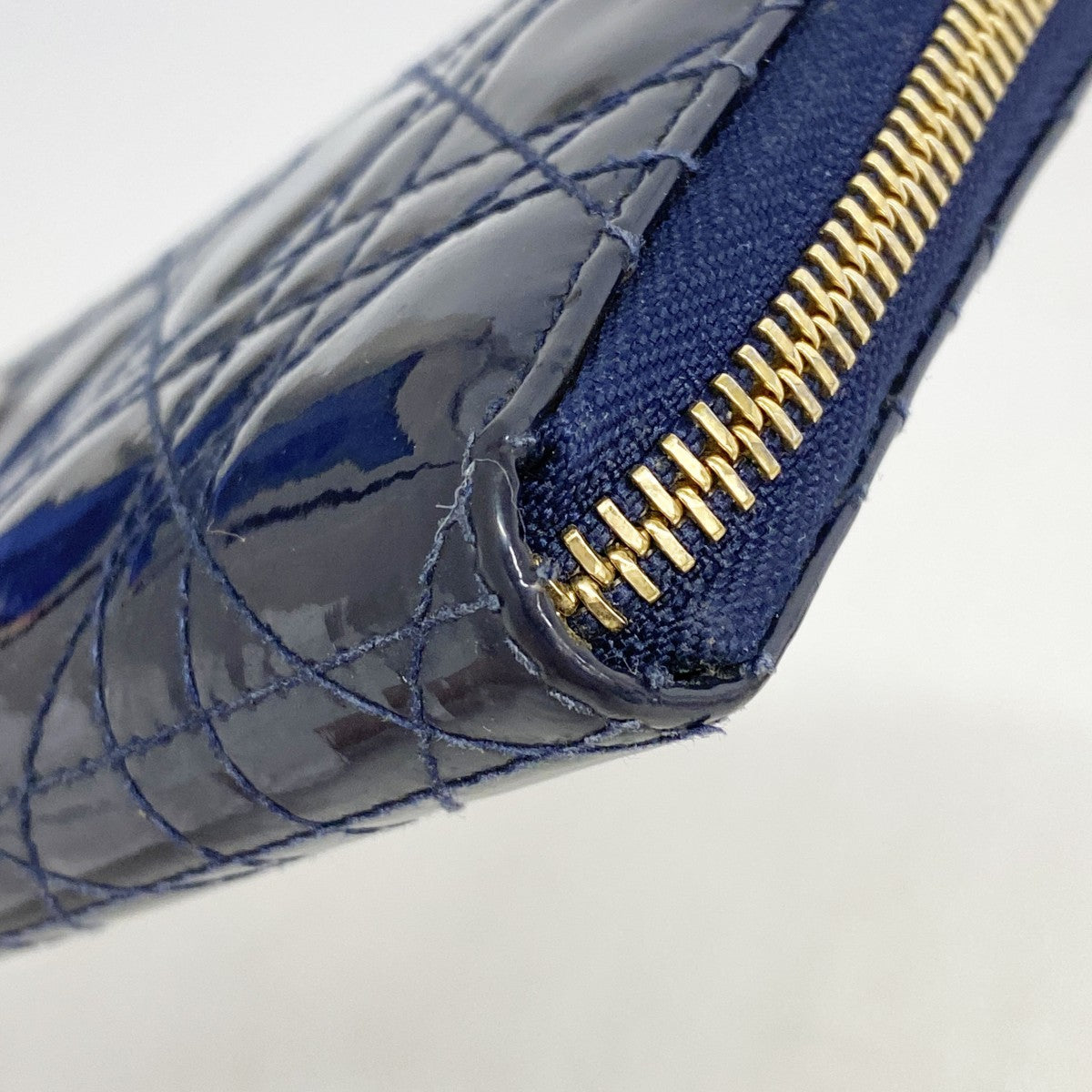 【6cc3496】クリスチャンディオール 長財布 カナージュ エナメル ブルー ゴールド金具【中古】レディース