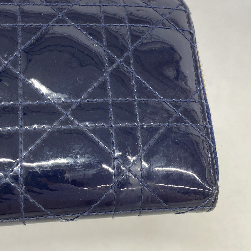 【6cc3496】クリスチャンディオール 長財布 カナージュ エナメル ブルー ゴールド金具【中古】レディース