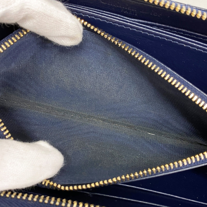 【6cc3496】クリスチャンディオール 長財布 カナージュ エナメル ブルー ゴールド金具【中古】レディース