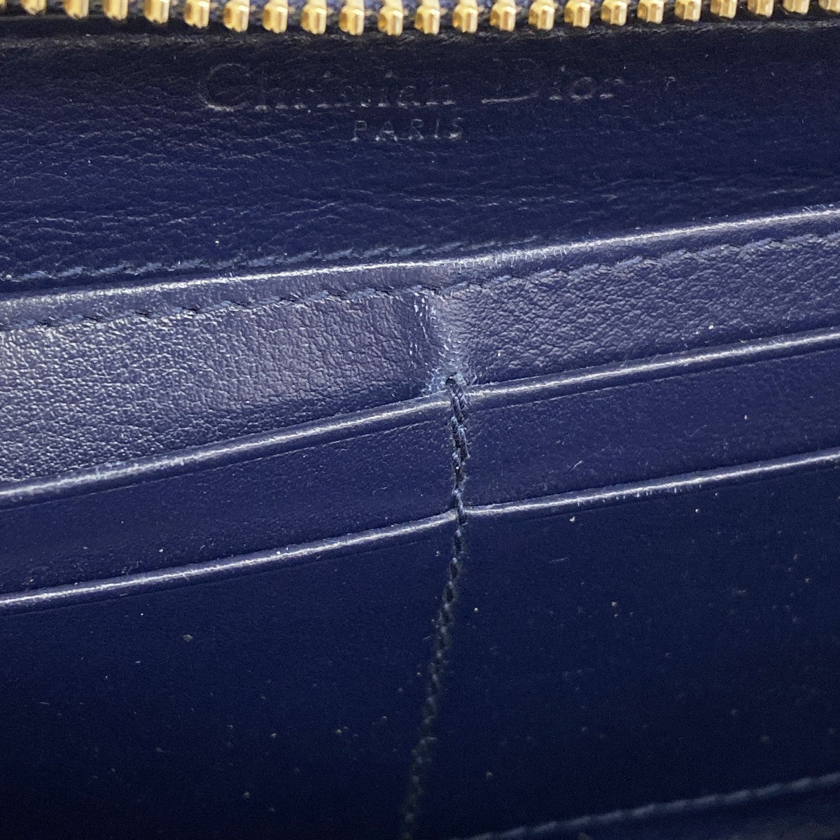 【6cc3496】クリスチャンディオール 長財布 カナージュ エナメル ブルー ゴールド金具【中古】レディース