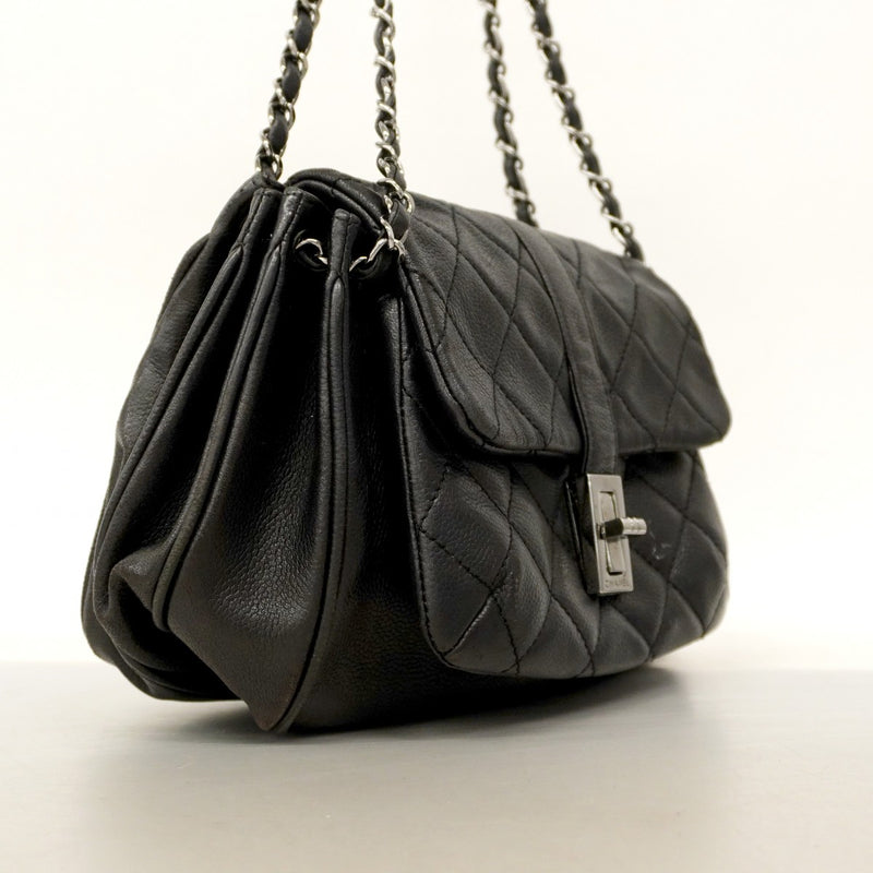 【6cc3839-k】シャネル ショルダーバッグ 2.55/マトラッセ チェーンショルダー キャビアスキン ブラック シルバー金具【中古】レディース