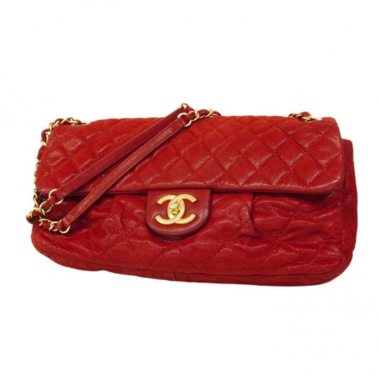 【6cc3840-k】シャネル ショルダーバッグ マトラッセ Wチェーン レザー レッド ゴールド金具【中古】レディース