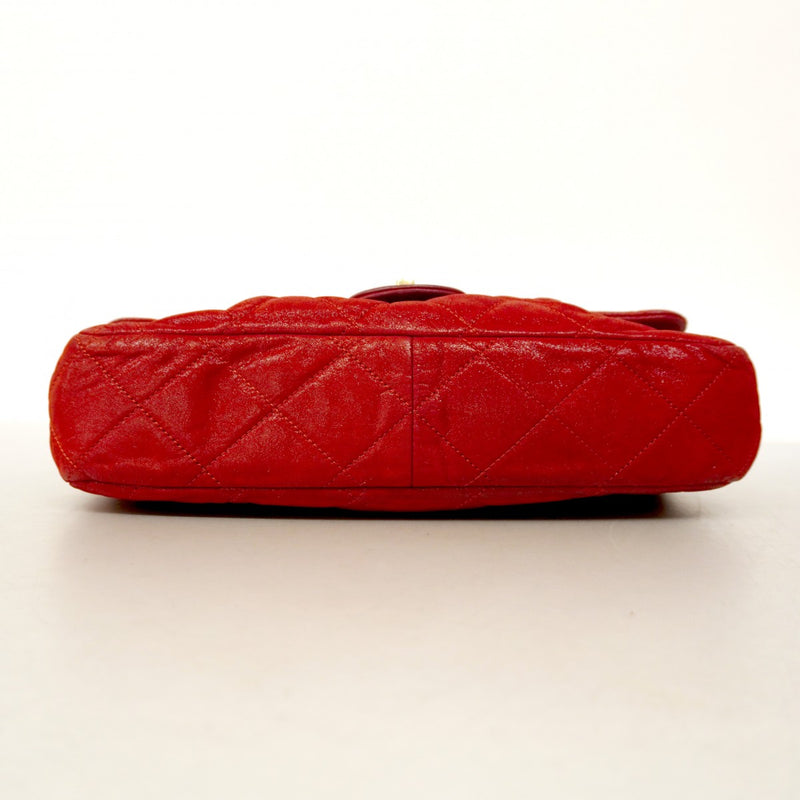 【6cc3840-k】シャネル ショルダーバッグ マトラッセ Wチェーン レザー レッド ゴールド金具【中古】レディース