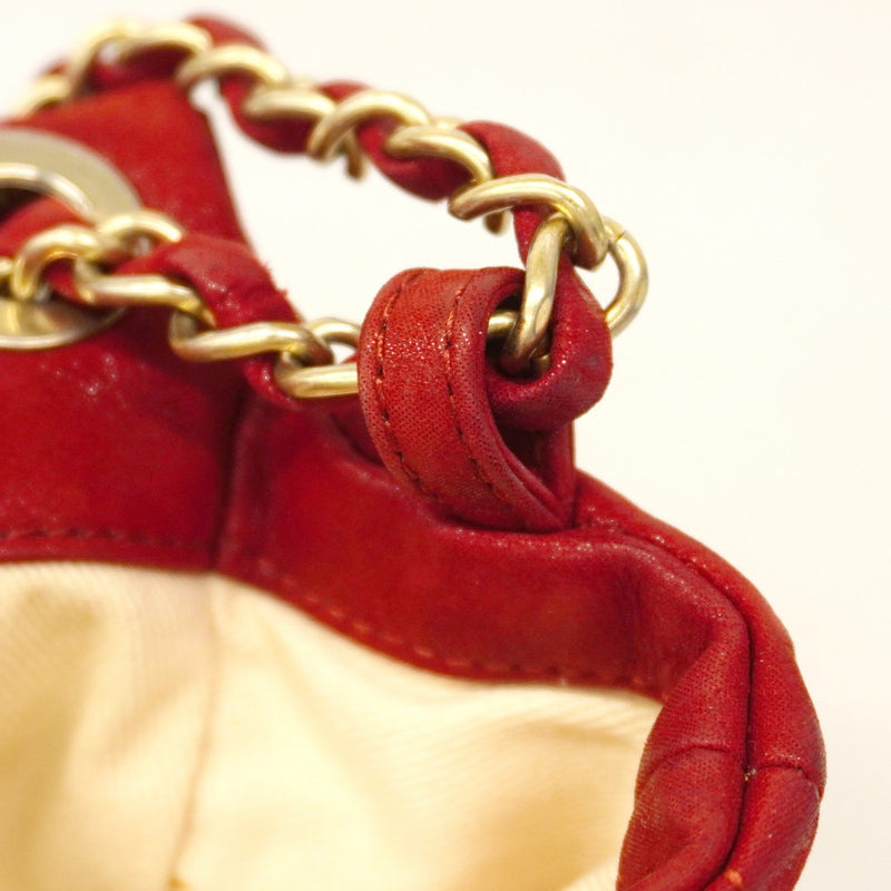 【6cc3840-k】シャネル ショルダーバッグ マトラッセ Wチェーン レザー レッド ゴールド金具【中古】レディース