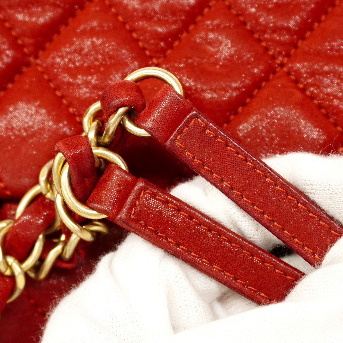 【6cc3840-k】シャネル ショルダーバッグ マトラッセ Wチェーン レザー レッド ゴールド金具【中古】レディース
