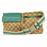 【6cc3879-k】グッチ ウエストバッグ GGキャンバス 28566 キャンバス ブラウン ターコイズブルー シルバー金具【中古】メンズ レディース ユニセックス