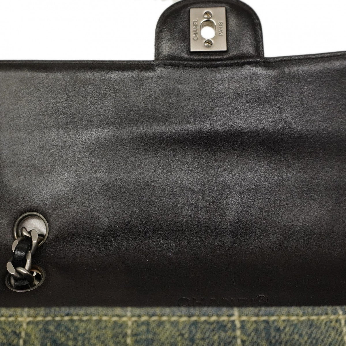 【6cc4021-k】シャネル ショルダーバッグ チョコバー Wチェーン デニム ブルー シルバー金具【中古】レディース