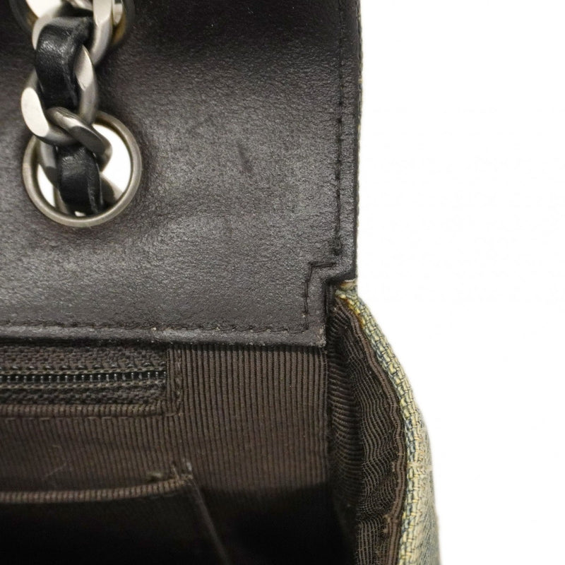 【6cc4021-k】シャネル ショルダーバッグ チョコバー Wチェーン デニム ブルー シルバー金具【中古】レディース