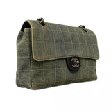 【6cc4021-k】シャネル ショルダーバッグ チョコバー Wチェーン デニム ブルー シルバー金具【中古】レディース