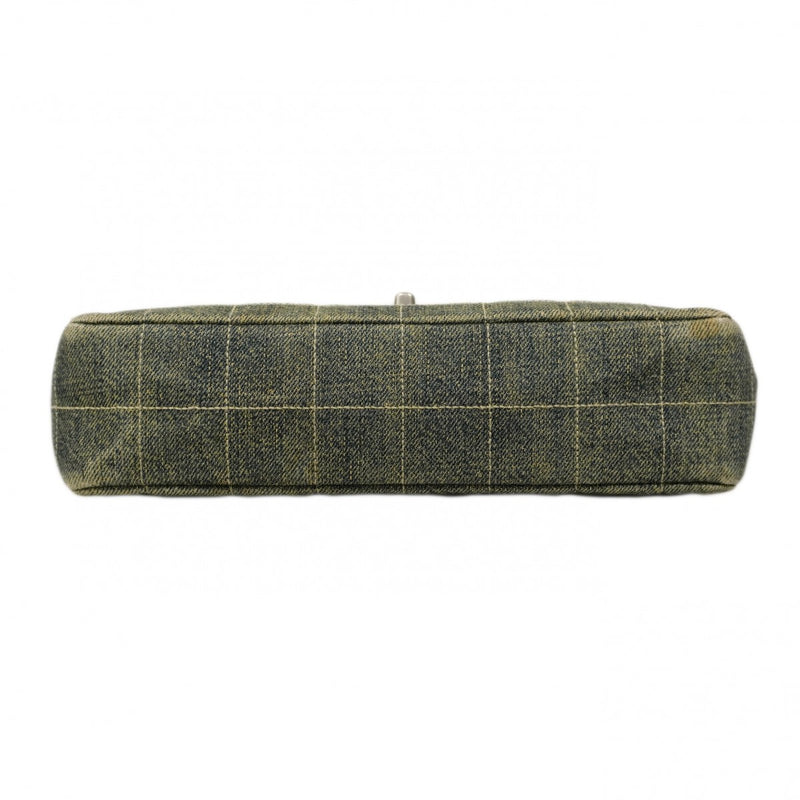 【6cc4021-k】シャネル ショルダーバッグ チョコバー Wチェーン デニム ブルー シルバー金具【中古】レディース