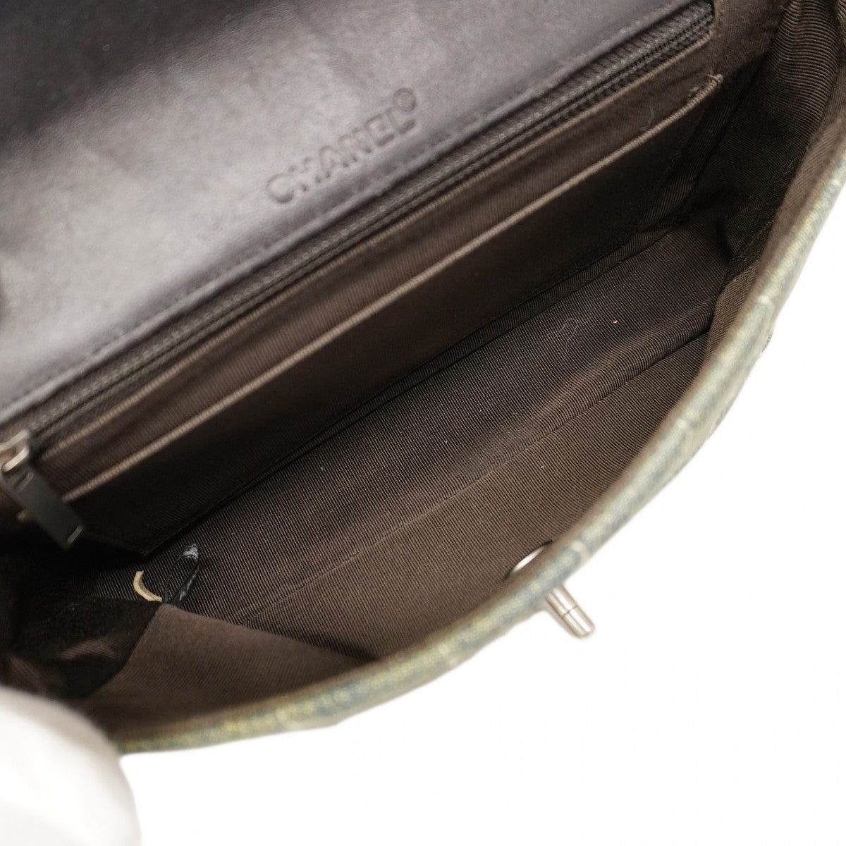 【6cc4021-k】シャネル ショルダーバッグ チョコバー Wチェーン デニム ブルー シルバー金具【中古】レディース