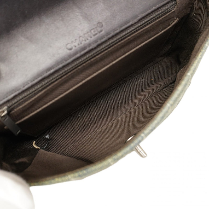 【6cc4021-k】シャネル ショルダーバッグ チョコバー Wチェーン デニム ブルー シルバー金具【中古】レディース