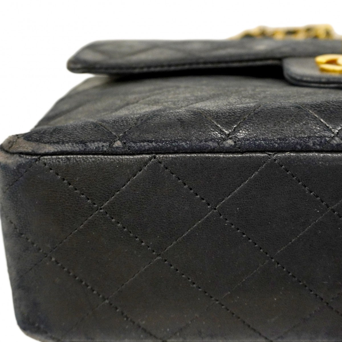 【6cc4022-k】シャネル ショルダーバッグ マトラッセ Wフラップ Wチェーン ラムスキン ブラック ゴールド金具【中古】レディース