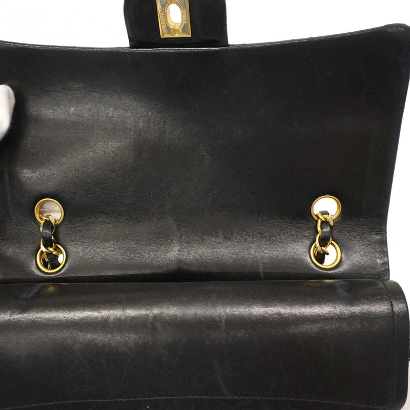 【6cc4022-k】シャネル ショルダーバッグ マトラッセ Wフラップ Wチェーン ラムスキン ブラック ゴールド金具【中古】レディース