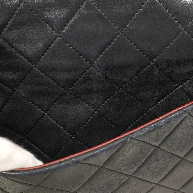 【6cc4022-k】シャネル ショルダーバッグ マトラッセ Wフラップ Wチェーン ラムスキン ブラック ゴールド金具【中古】レディース