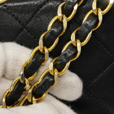 【6cc4022-k】シャネル ショルダーバッグ マトラッセ Wフラップ Wチェーン ラムスキン ブラック ゴールド金具【中古】レディース