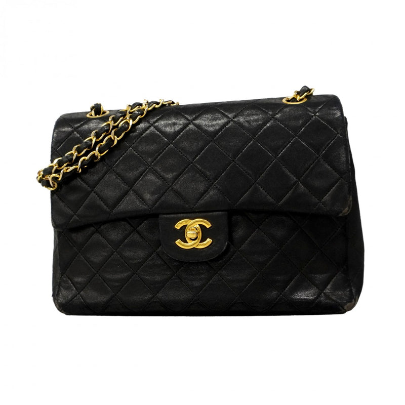 【6cc4022-k】シャネル ショルダーバッグ マトラッセ Wフラップ Wチェーン ラムスキン ブラック ゴールド金具【中古】レディース