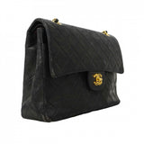 【6cc4022-k】シャネル ショルダーバッグ マトラッセ Wフラップ Wチェーン ラムスキン ブラック ゴールド金具【中古】レディース