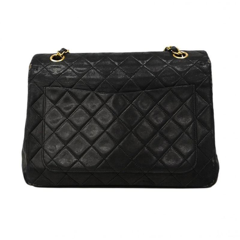【6cc4022-k】シャネル ショルダーバッグ マトラッセ Wフラップ Wチェーン ラムスキン ブラック ゴールド金具【中古】レディース