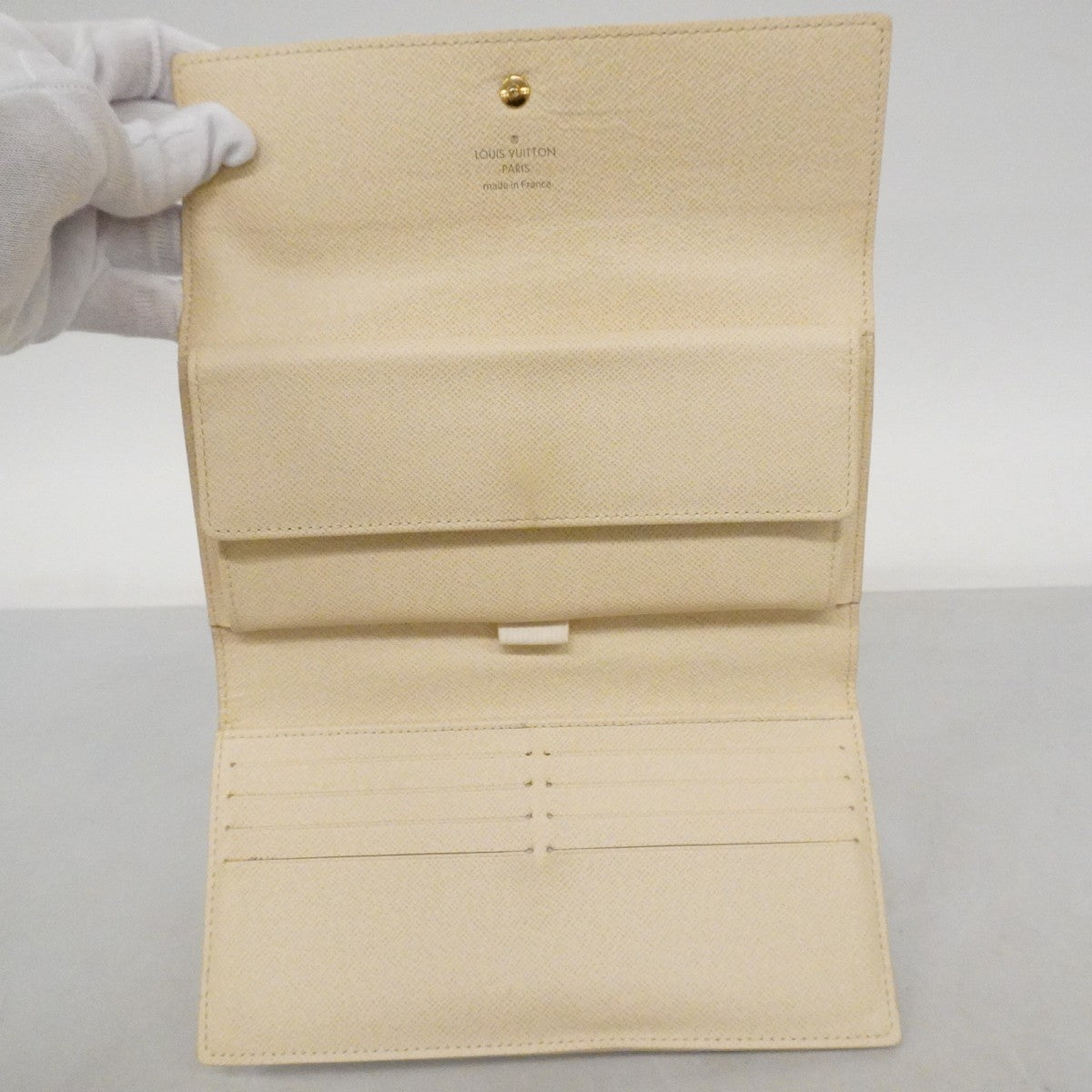 【6cc4031-k】ルイヴィトン 三つ折り長財布 ダミエ・アズール ポルトフォイユインターナショナル N61732 ホワイト【中古】レディース