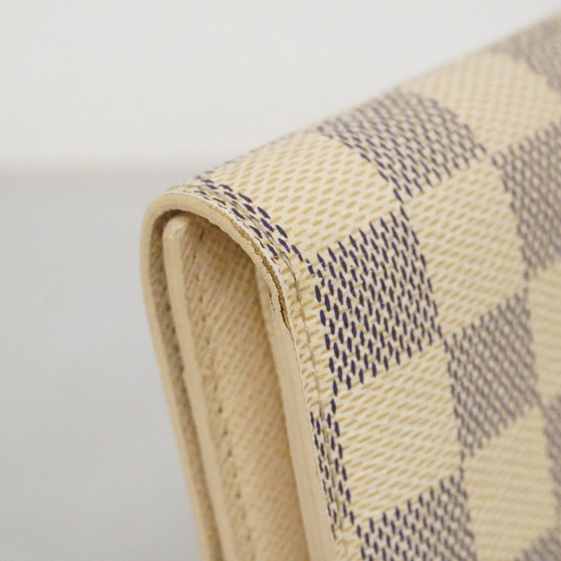 【6cc4031-k】ルイヴィトン 三つ折り長財布 ダミエ・アズール ポルトフォイユインターナショナル N61732 ホワイト【中古】レディース