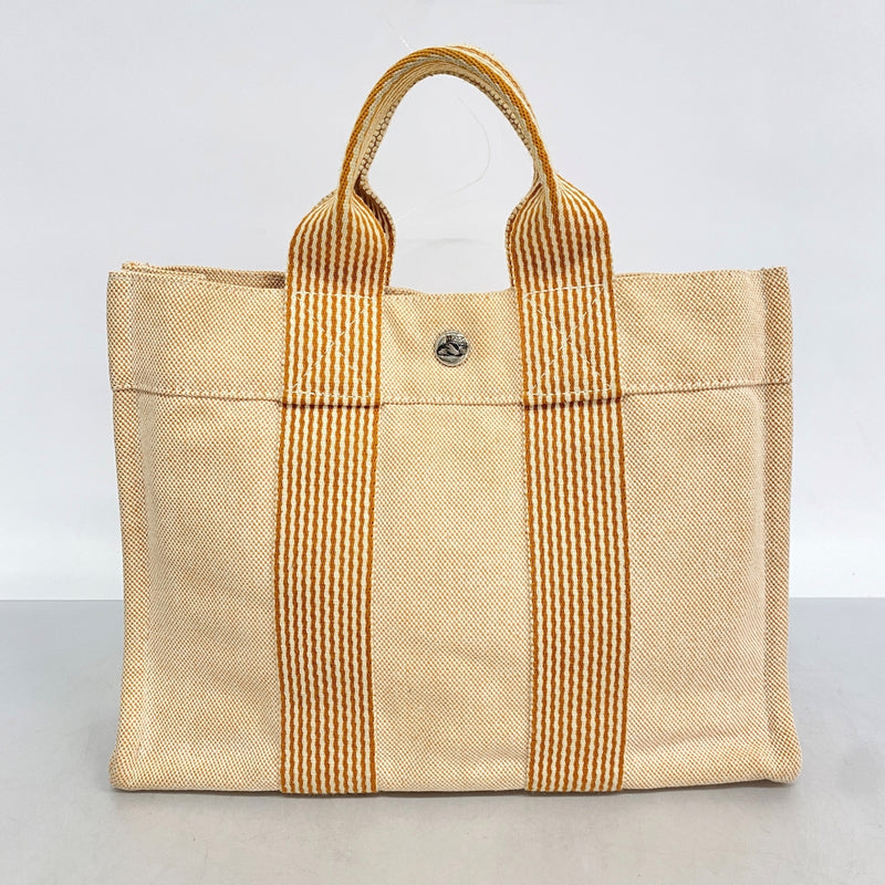 【6cc4042-k】エルメス ハンドバッグ ニューフールトゥPM キャンバス ベージュ ブラウン シルバー金具【中古】メンズ レディース ユニセックス