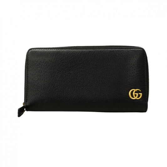 【6cc4043-k】グッチ 長財布 GGマーモント 428736 レザー ブラック ゴールド金具【中古】メンズ レディース ユニセックス