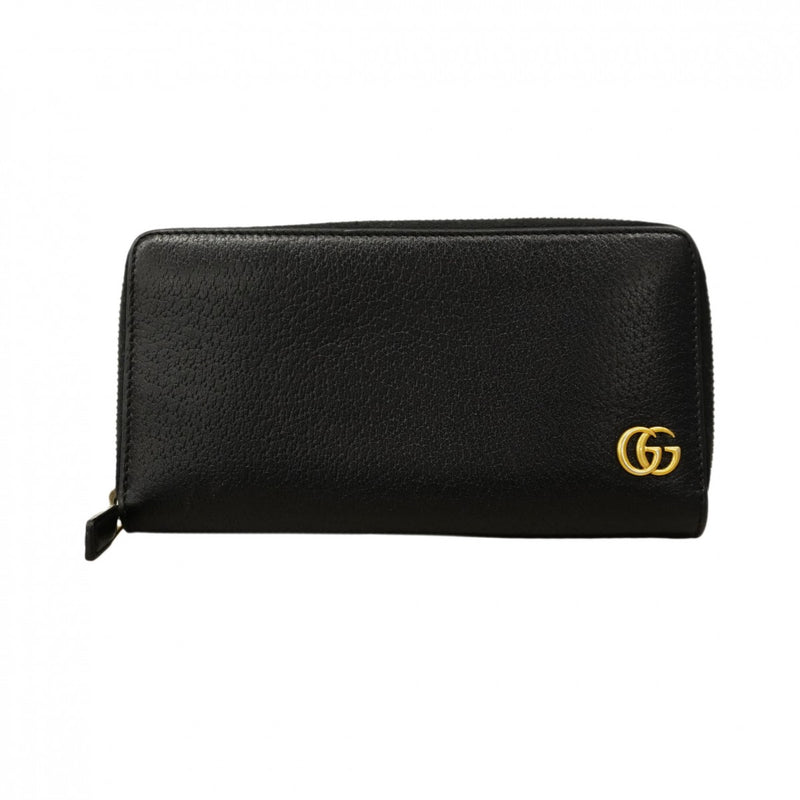 【6cc4043-k】グッチ 長財布 GGマーモント 428736 レザー ブラック ゴールド金具【中古】メンズ レディース ユニセックス
