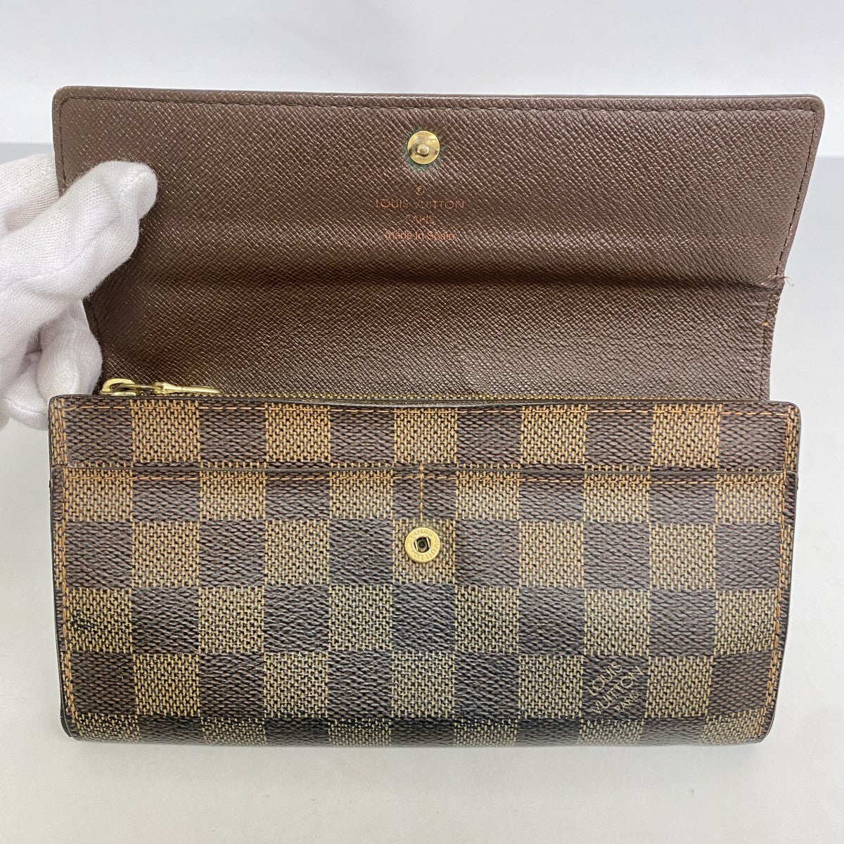 【6cc4079】ルイヴィトン 長財布 ダミエ ポシェットポルトモネクレディ N61724 エベヌ【中古】レディース