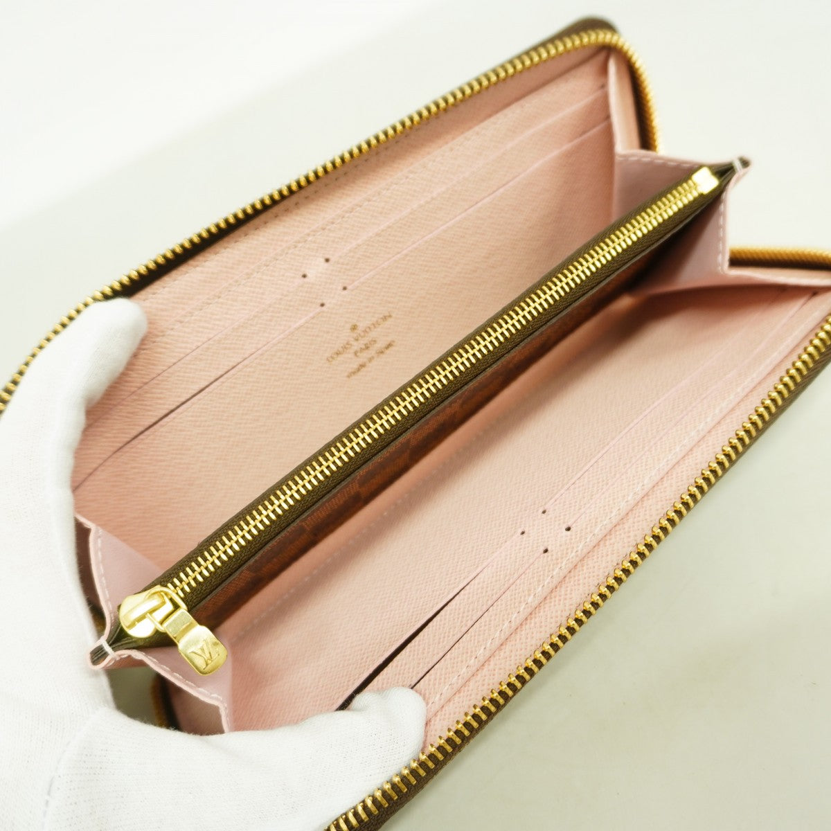 【6cc4142】ルイヴィトン 長財布 ダミエ ポルトフォイユクレマンス N41626 ブラウン ローズバレリーヌ【中古】レディース