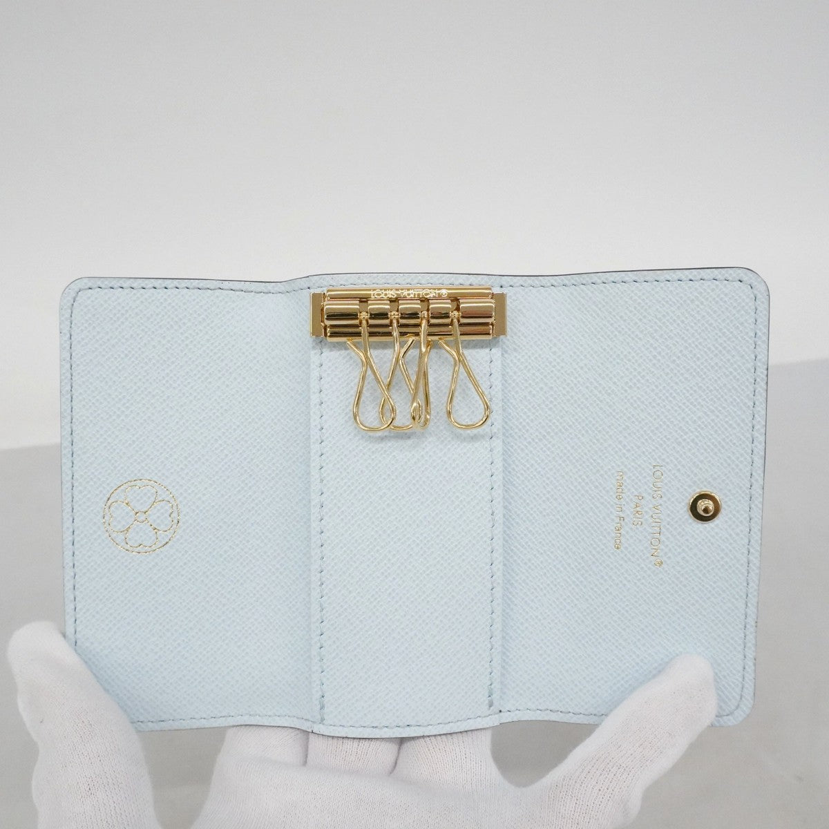 【6cc4206】ルイヴィトン キーケース モノグラム ミュルティクレ4 M82923 ブラウン ライトブルー【中古】レディース