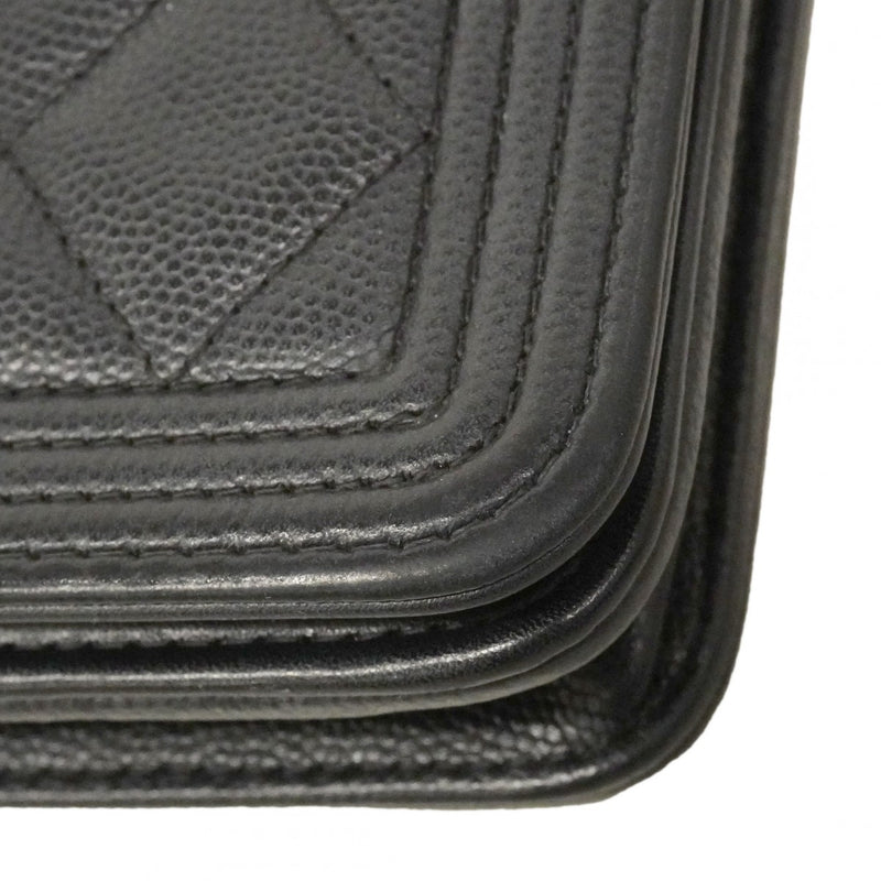 ★SALE【6cd4675】シャネル ショルダーウォレット ボーイシャネル キャビアスキン ブラック ゴールド金具【中古】レディース