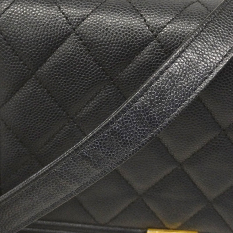 ★SALE【6cd4675】シャネル ショルダーウォレット ボーイシャネル キャビアスキン ブラック ゴールド金具【中古】レディース