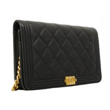 ★SALE【6cd4675】シャネル ショルダーウォレット ボーイシャネル キャビアスキン ブラック ゴールド金具【中古】レディース
