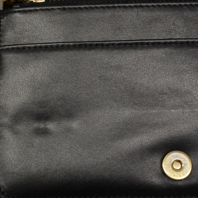 ★SALE【6cd4675】シャネル ショルダーウォレット ボーイシャネル キャビアスキン ブラック ゴールド金具【中古】レディース