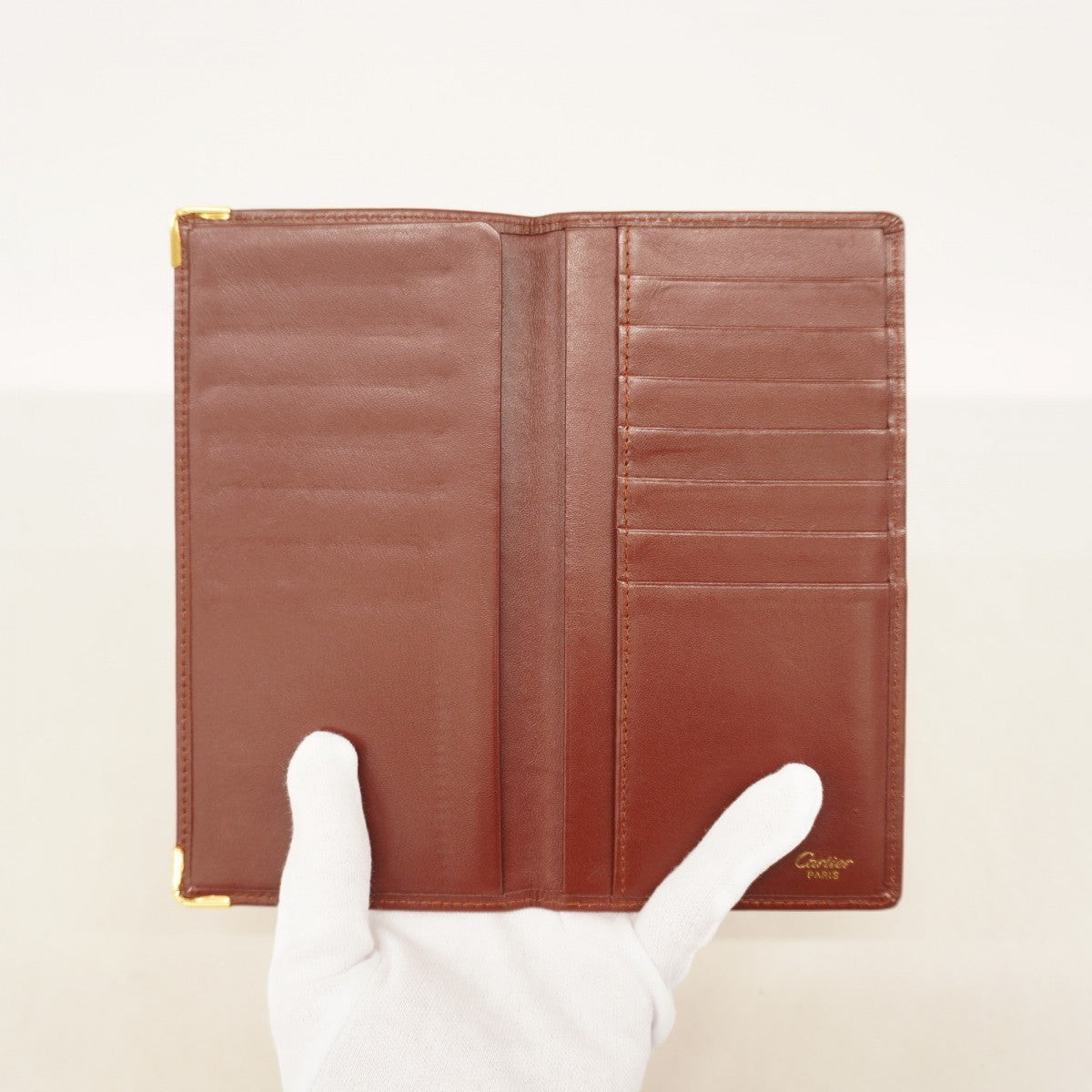 【6cd4840】カルティエ 長札入れ マスト レザー ボルドー ゴールド金具【中古】メンズ レディース ユニセックス