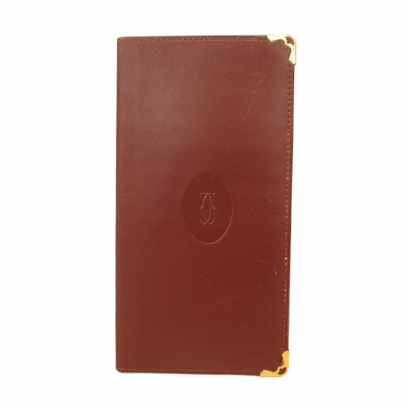 【6cd4840】カルティエ 長札入れ マスト レザー ボルドー ゴールド金具【中古】メンズ レディース ユニセックス