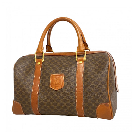 【6ce6234-k】セリーヌ ハンドバッグ マカダム PVC ブラウン ゴールド金具【中古】レディース