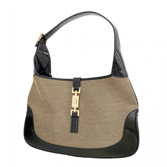 【6ce6238-k】グッチ ショルダーバッグ ジャッキー 001 3306 キャンバス ブラック シャンパンゴールド金具【中古】レディース